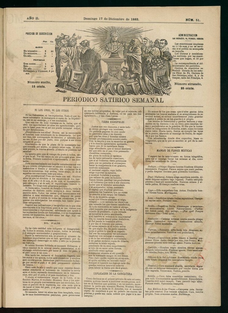 Miniatura de El Motín: periódico satírico semanal del domingo 17 de diciembre de 1882