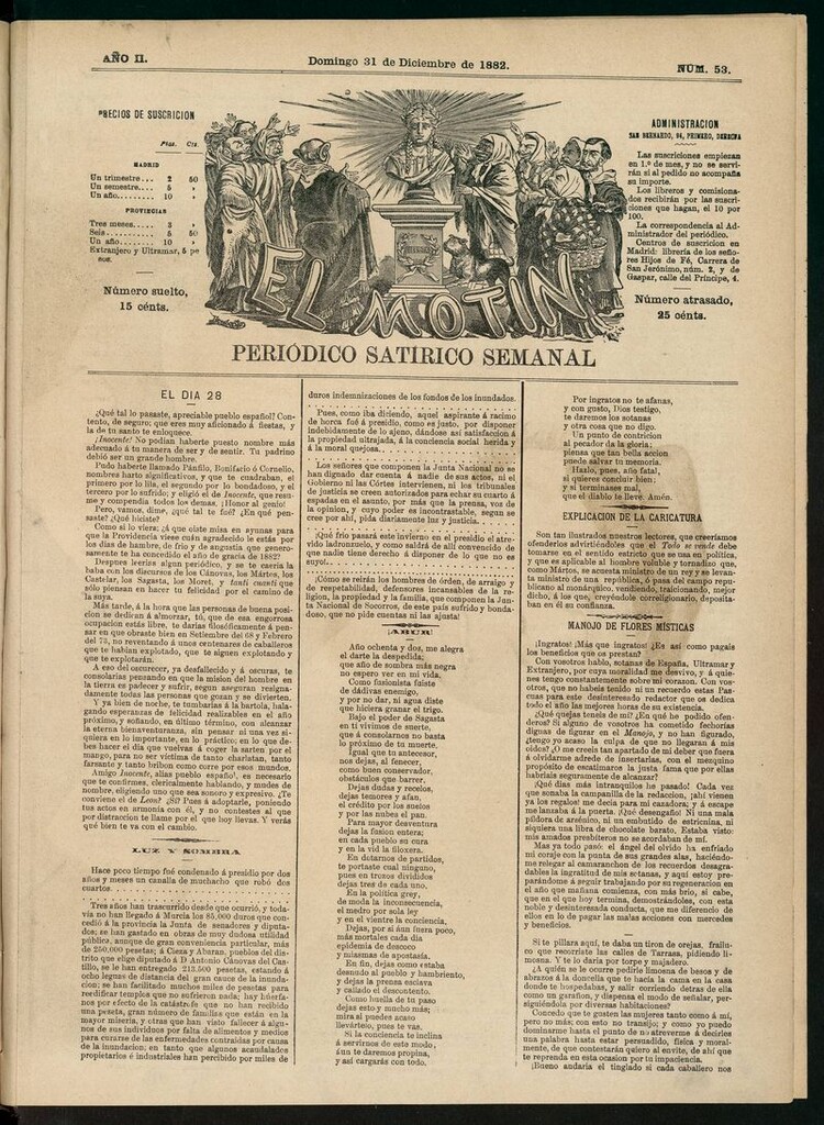 Miniatura de El Motín: periódico satírico semanal del domingo 31 de diciembre de 1882