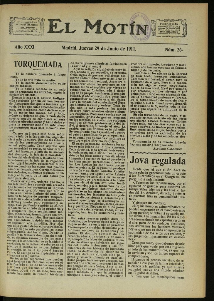 Miniatura de El Motín: periódico satírico semanal del 29 de Junio de 1911