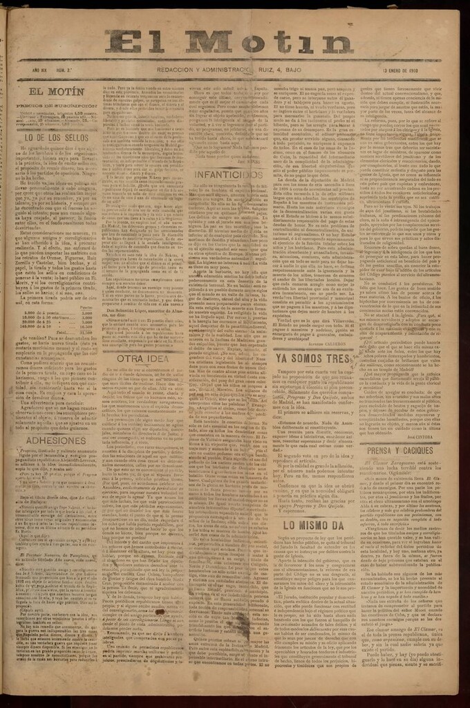 Miniatura de El Motín: periódico satírico semanal del 13 de Enero de 1900