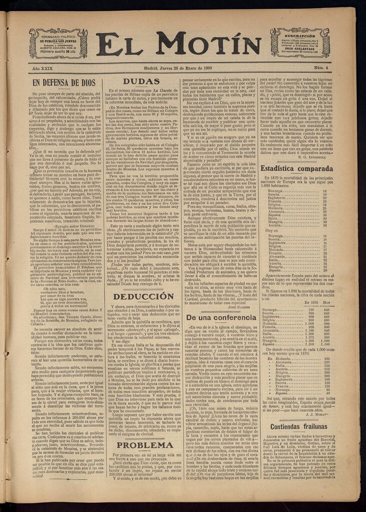 Miniatura de El Motín: periódico satírico semanal del 28 de Enero de 1909