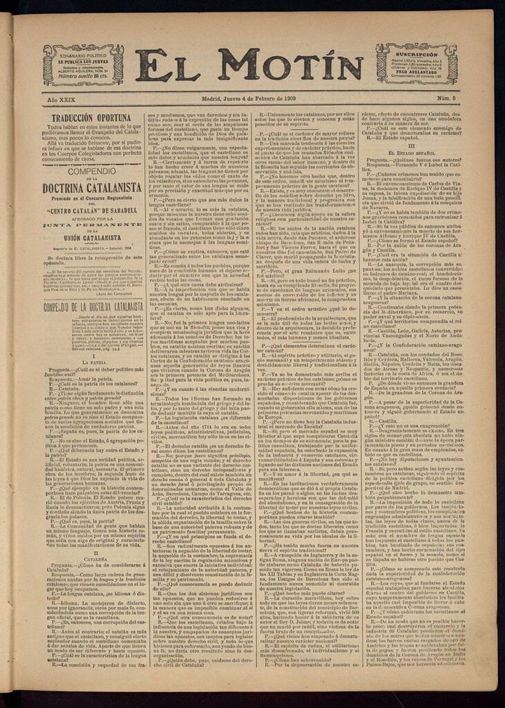 Miniatura de El Motín: periódico satírico semanal del 4 de Febrero de 1909