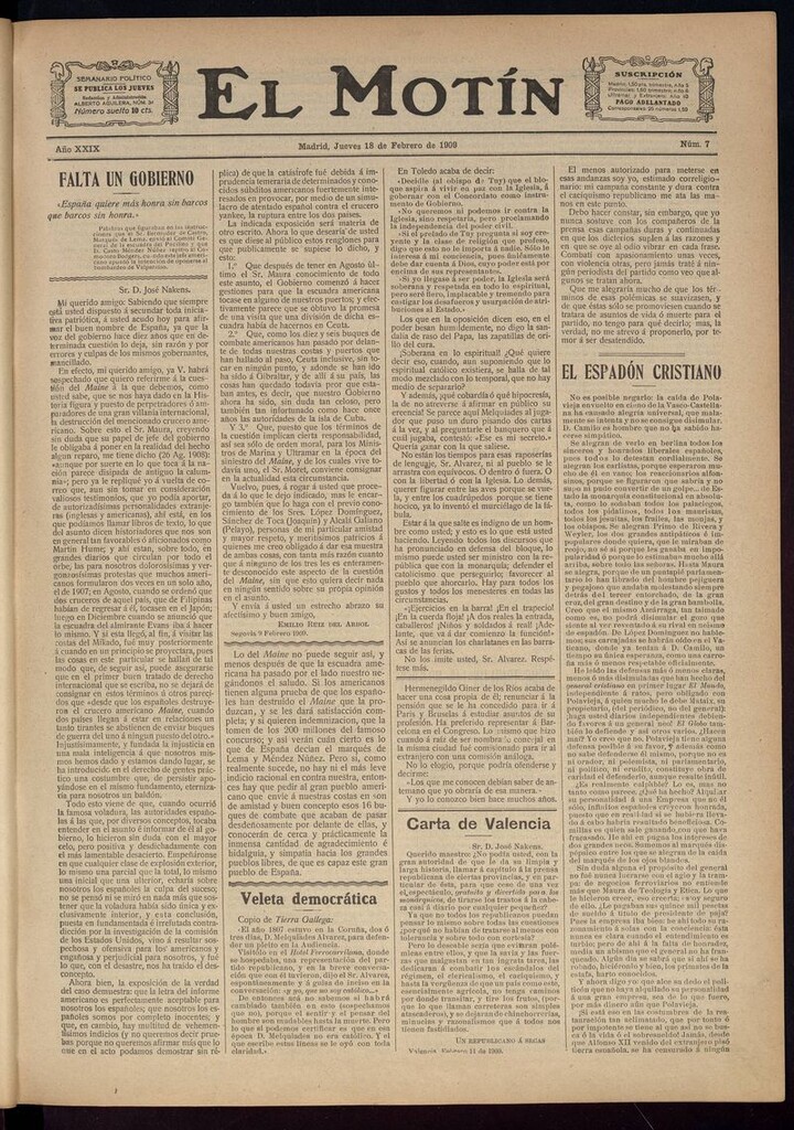 Miniatura de El Motín: periódico satírico semanal del 18 de Febrero de 1909