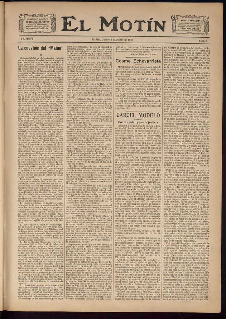 Miniatura de El Motín: periódico satírico semanal del 4 de Marzo de 1909