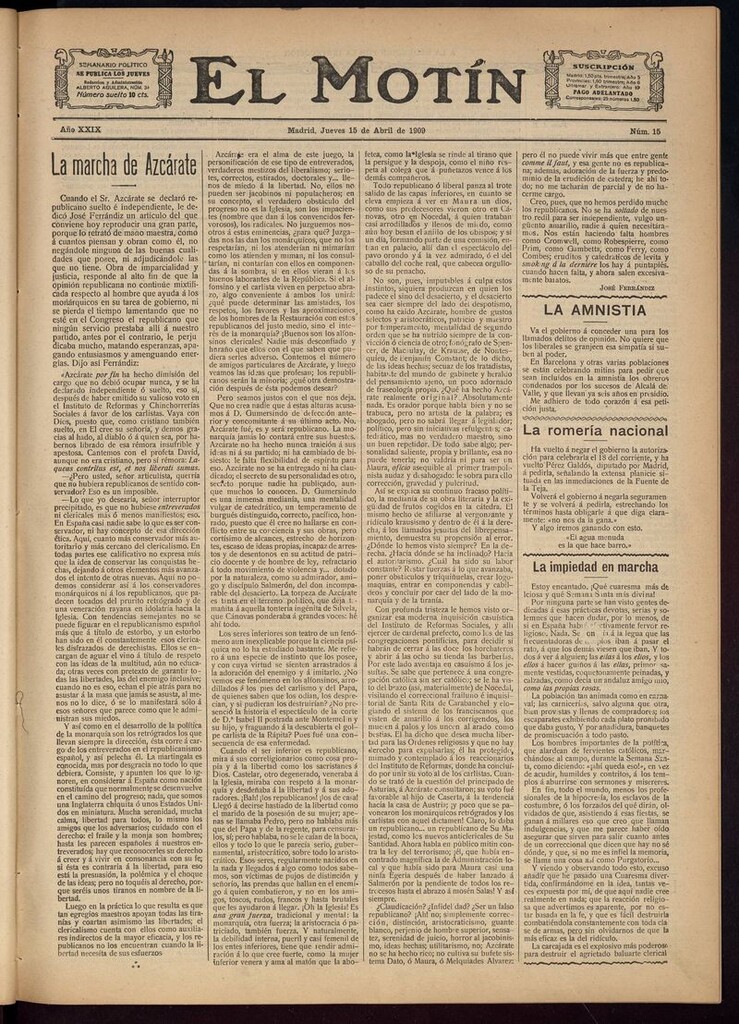 Miniatura de El Motín: periódico satírico semanal del 15 de Abril de 1909
