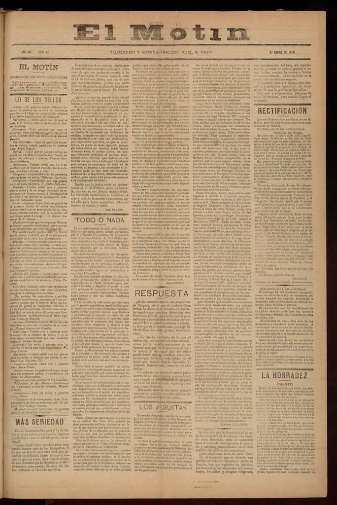 Miniatura de El Motín: periódico satírico semanal del 27 de Enero de 1900