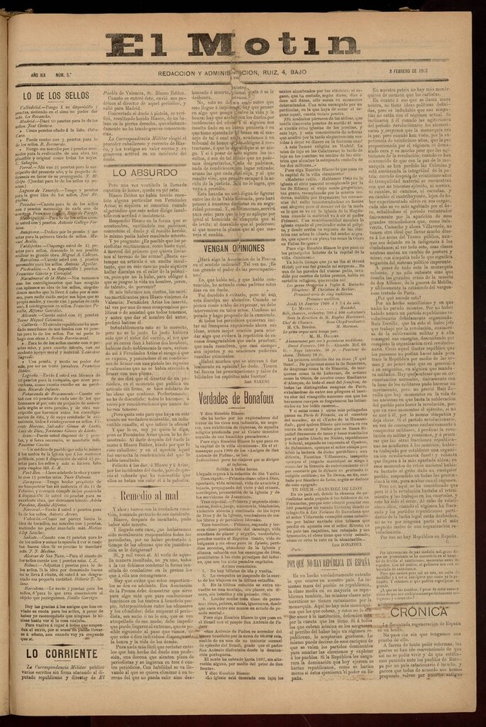 Miniatura de El Motín: periódico satírico semanal del 3 de febrero de 1900