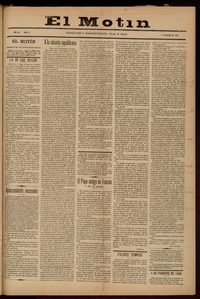 Miniatura de El Motín: periódico satírico semanal del 10 de febrero de 1900
