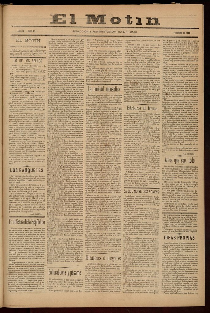 Miniatura de El Motín: periódico satírico semanal del 17 de febrero de 1900