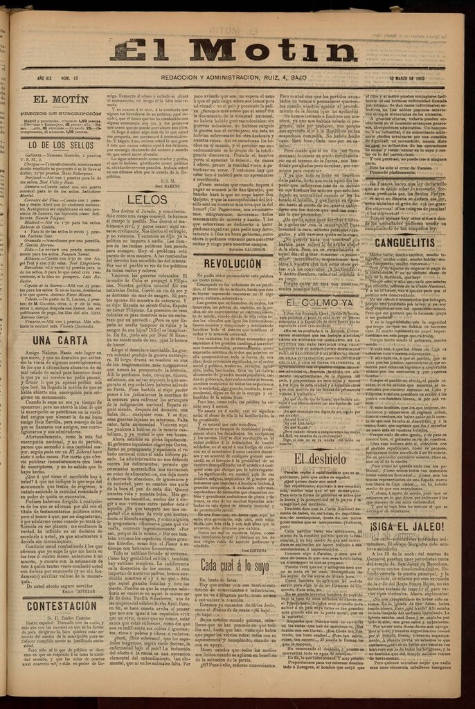 Miniatura de El Motín: periódico satírico semanal del 10 de Marzo de 1900