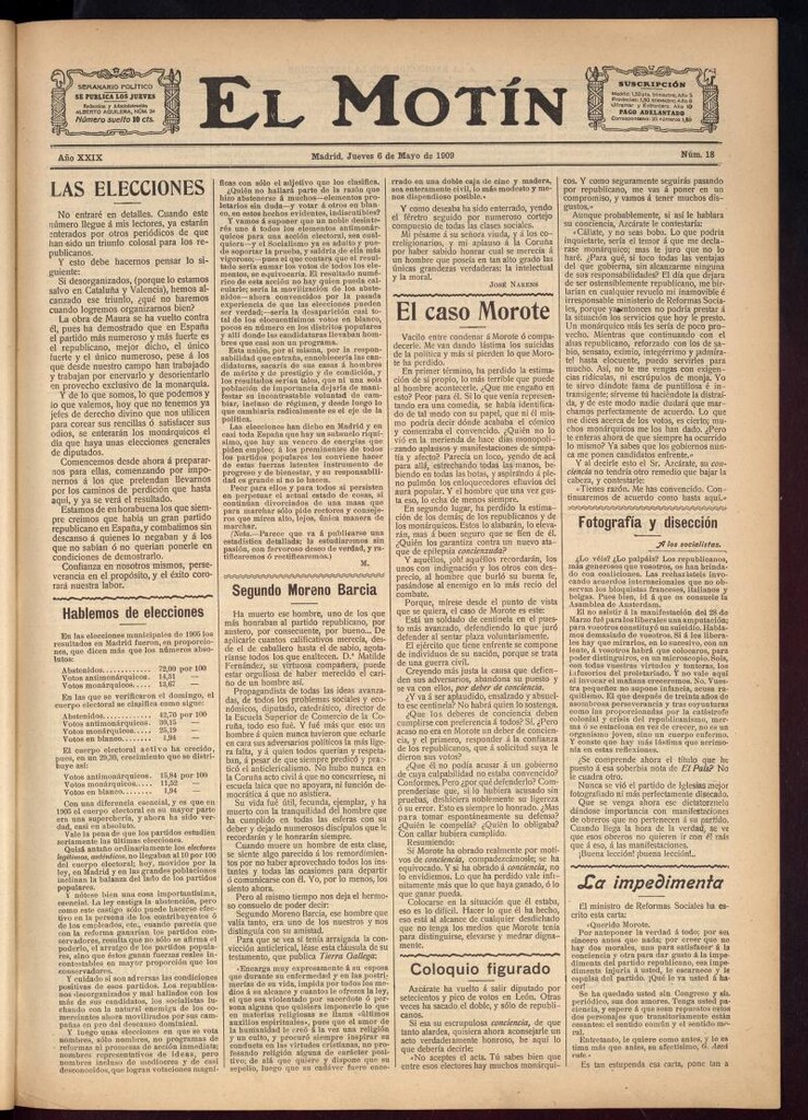 Miniatura de El Motín: periódico satírico semanal del 6 de Mayo de 1909