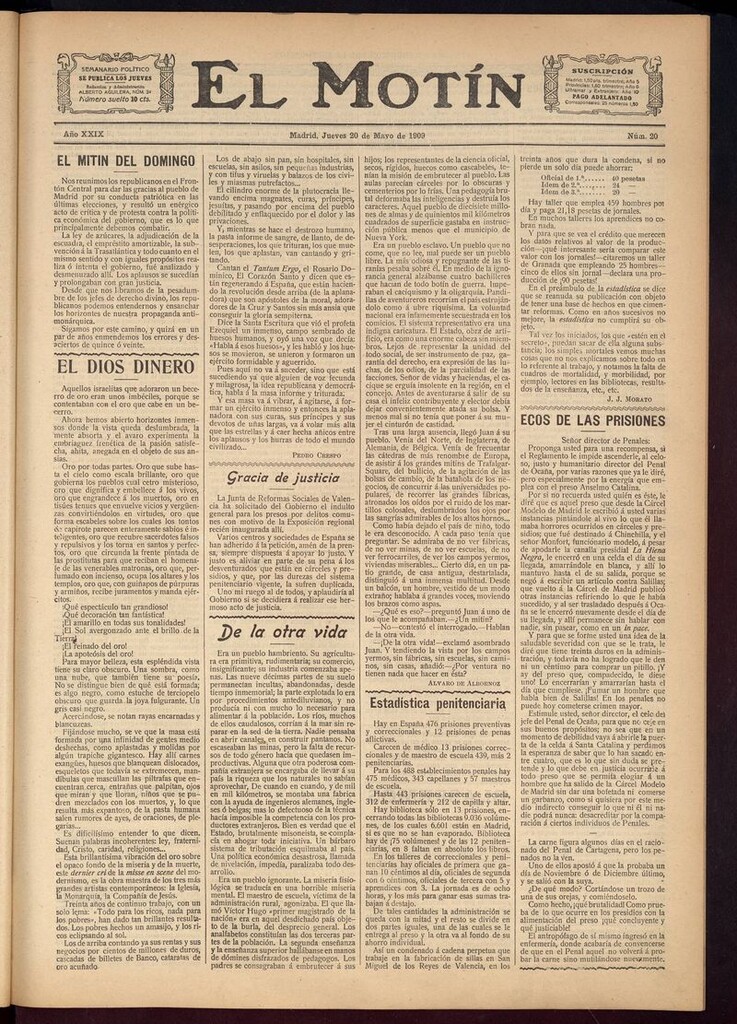 Miniatura de El Motín: periódico satírico semanal del 20 de Mayo de 1909