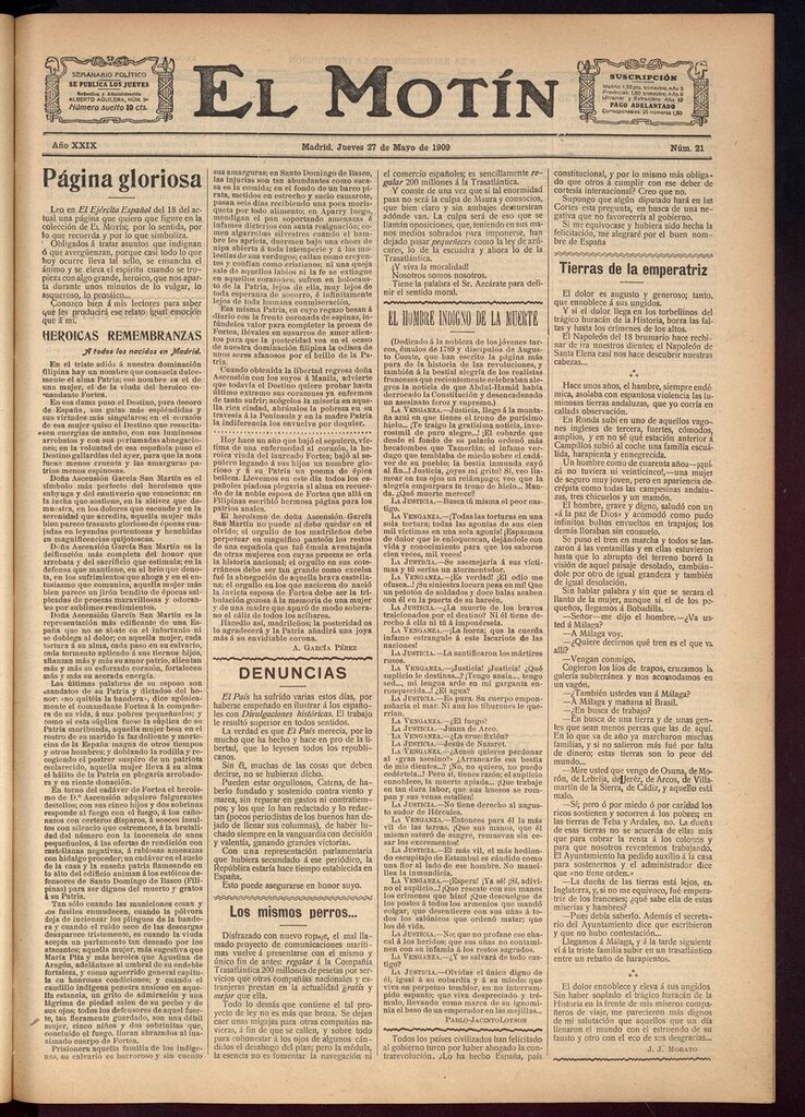 Miniatura de El Motín: periódico satírico semanal del 27 de Mayo de 1909