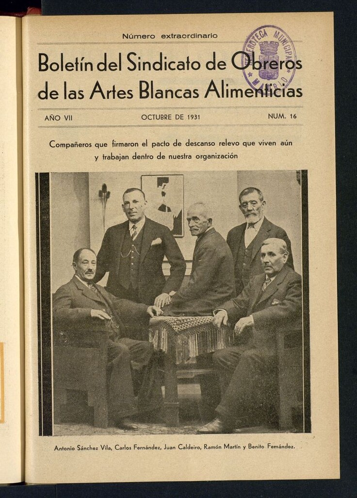 Miniatura de Boletín del Sindicato de Obreros de las Artes Blancas Alimenticias de octubre de 1931