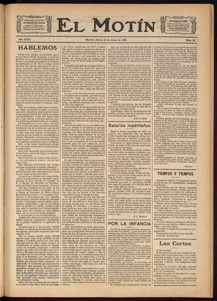 Miniatura de El Motín: periódico satírico semanal del 10 de Junio de 1909