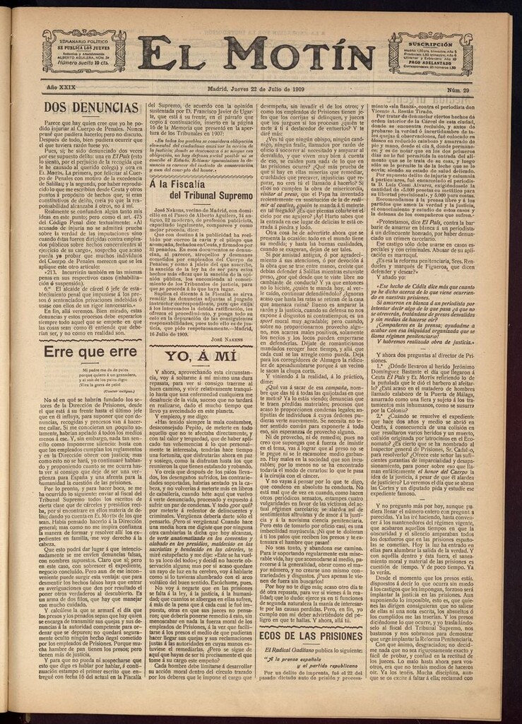 Miniatura de El Motín: periódico satírico semanal del 22 de Julio de 1909