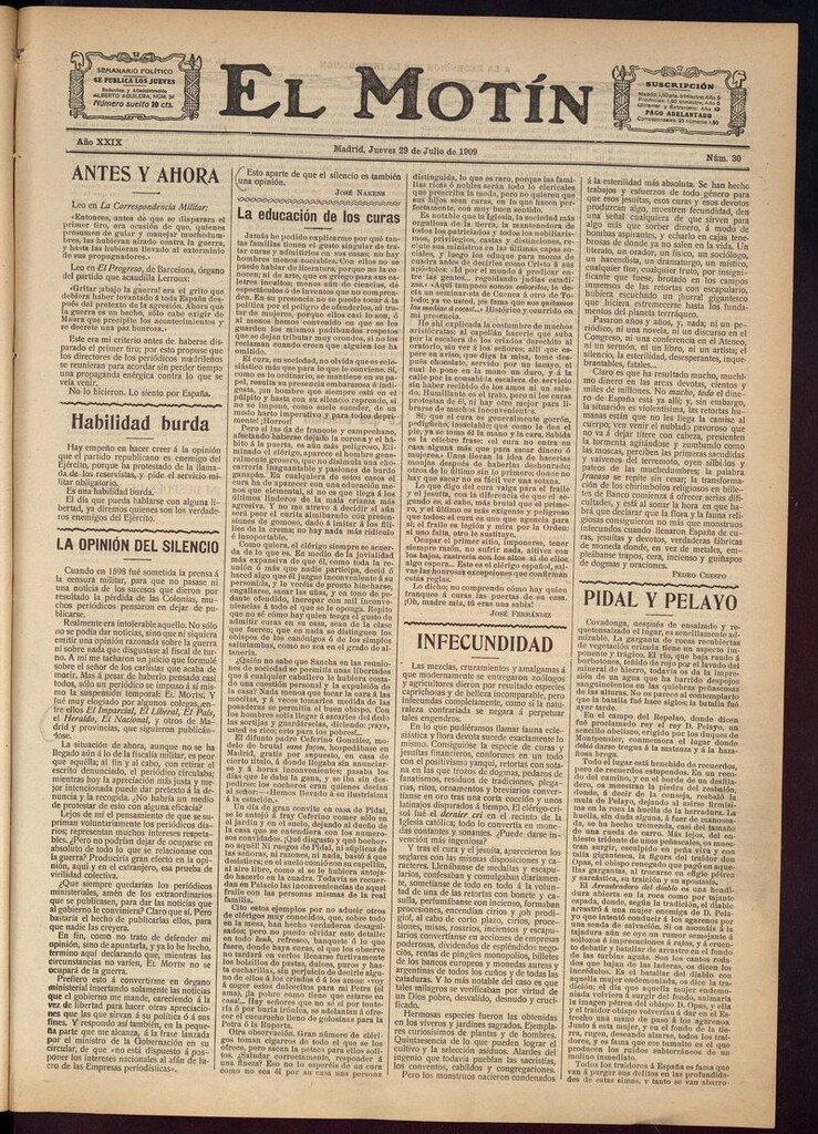 Miniatura de El Motín: periódico satírico semanal del 29 de Julio de 1909