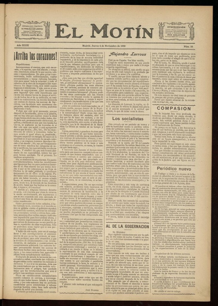Miniatura de El Motín: periódico satírico semanal del 4 de Noviembre de 1909