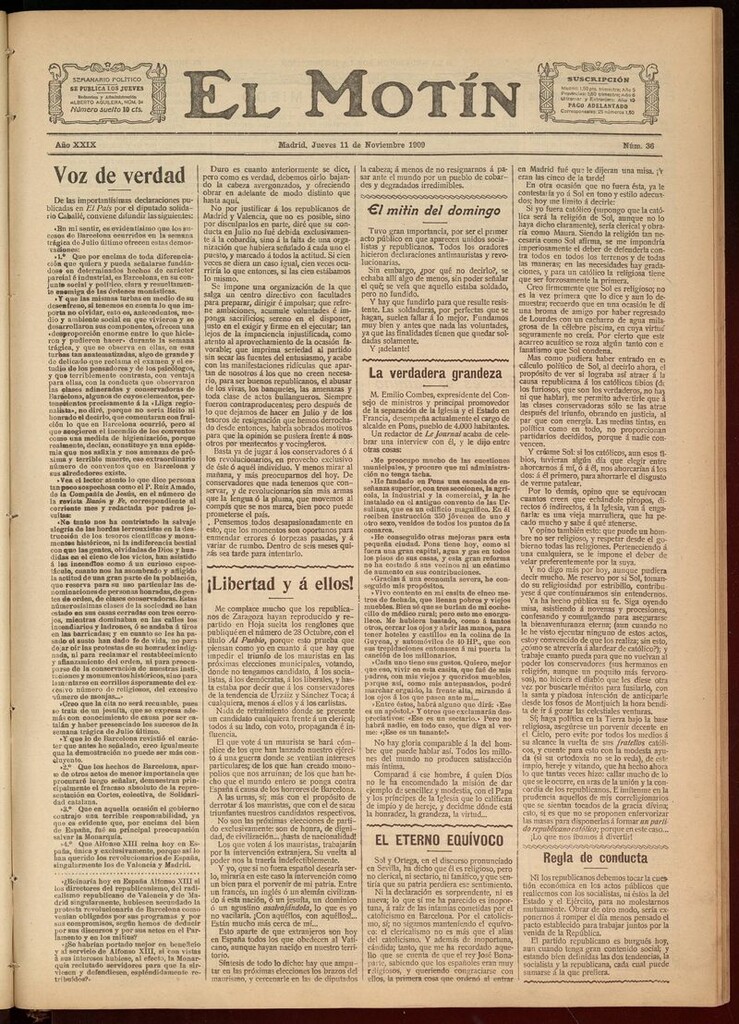 Miniatura de El Motín: periódico satírico semanal del 11 de Noviembre de 1909