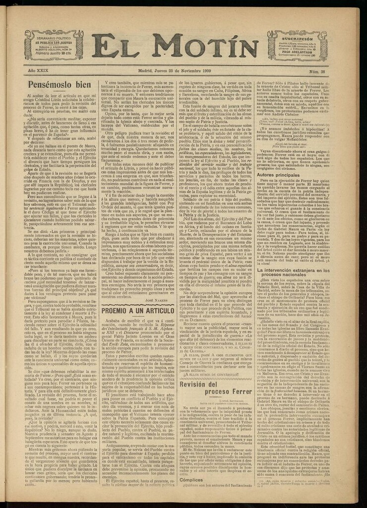 Miniatura de El Motín: periódico satírico semanal del 25 de Noviembre de 1909