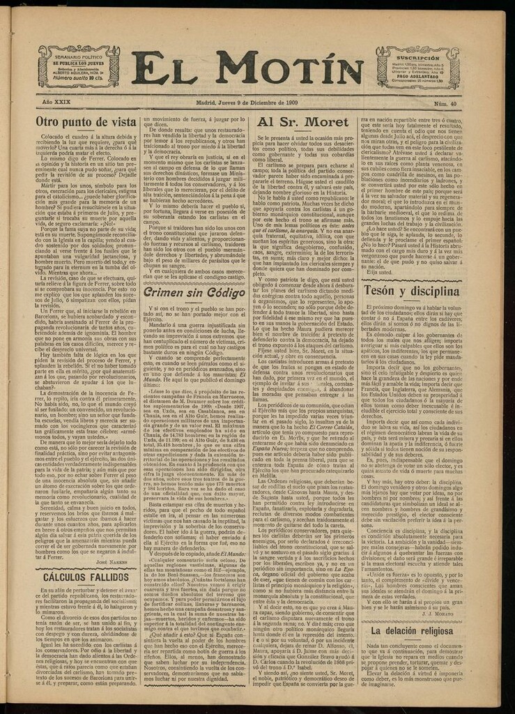 Miniatura de El Motín: periódico satírico semanal 9 de Diciembre de 1909