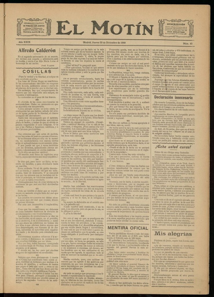 Miniatura de El Motín: periódico satírico semanal 23 de Diciembre de 1909