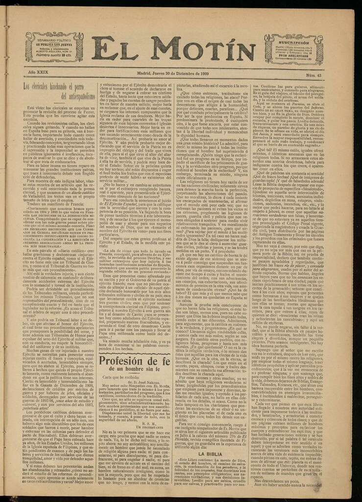 Miniatura de El Motín: periódico satírico semanal 30 de Diciembre de 1909