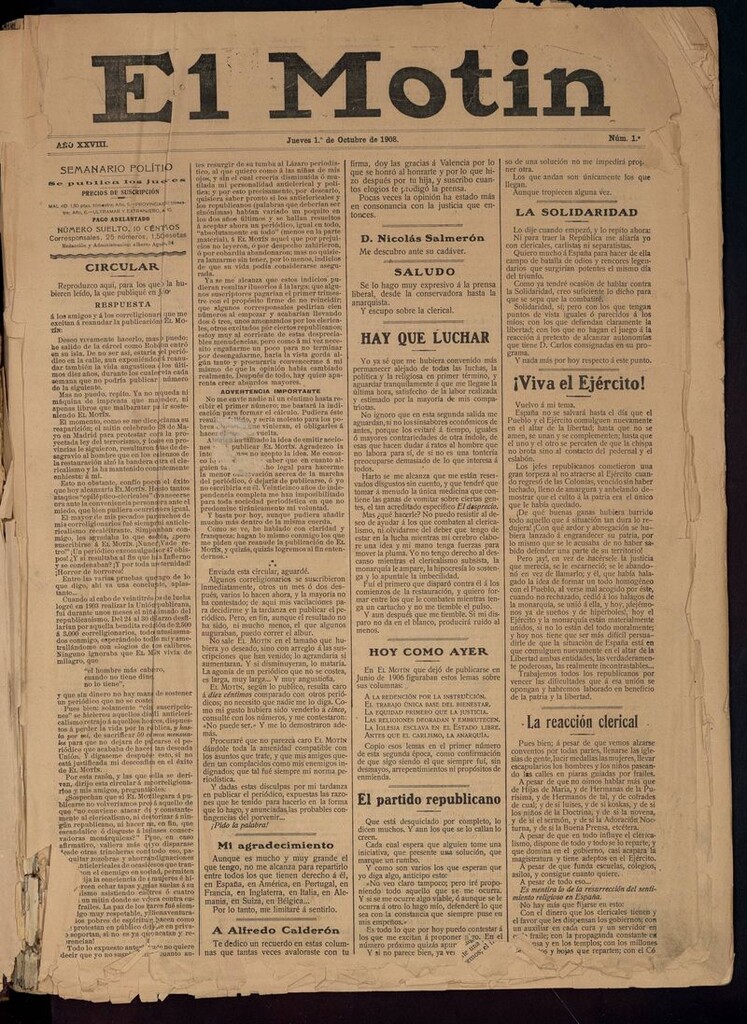 Miniatura de El Motín: periódico satírico semanal 1 de Octubre de 1908