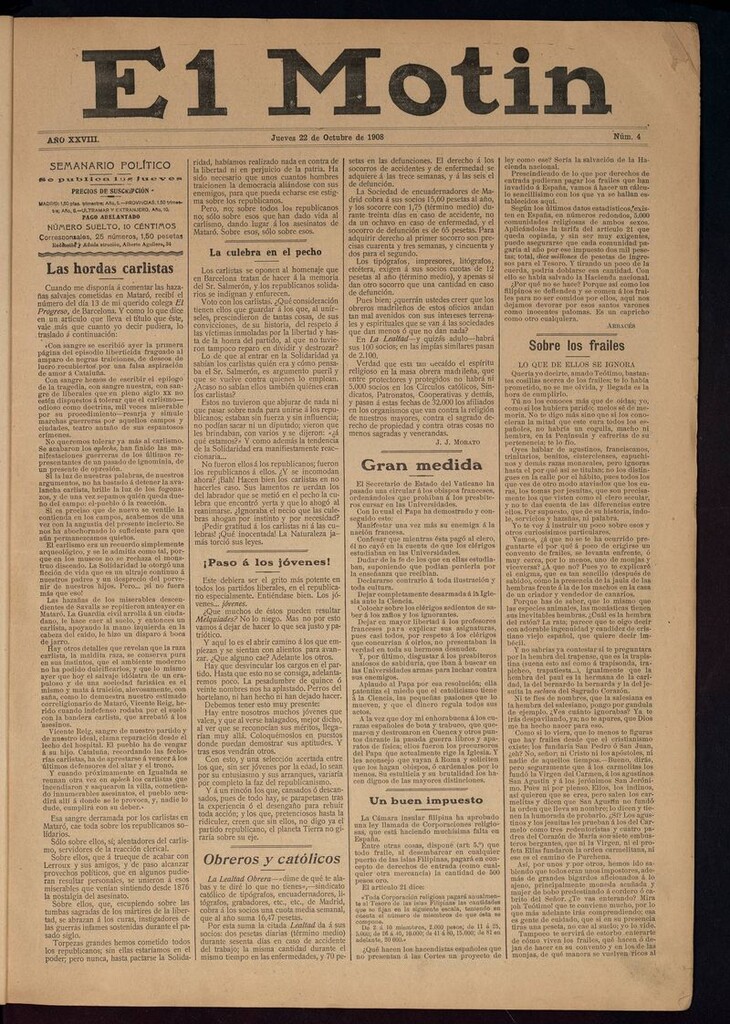 Miniatura de El Motín: periódico satírico semanal 22 de Octubre de 1908