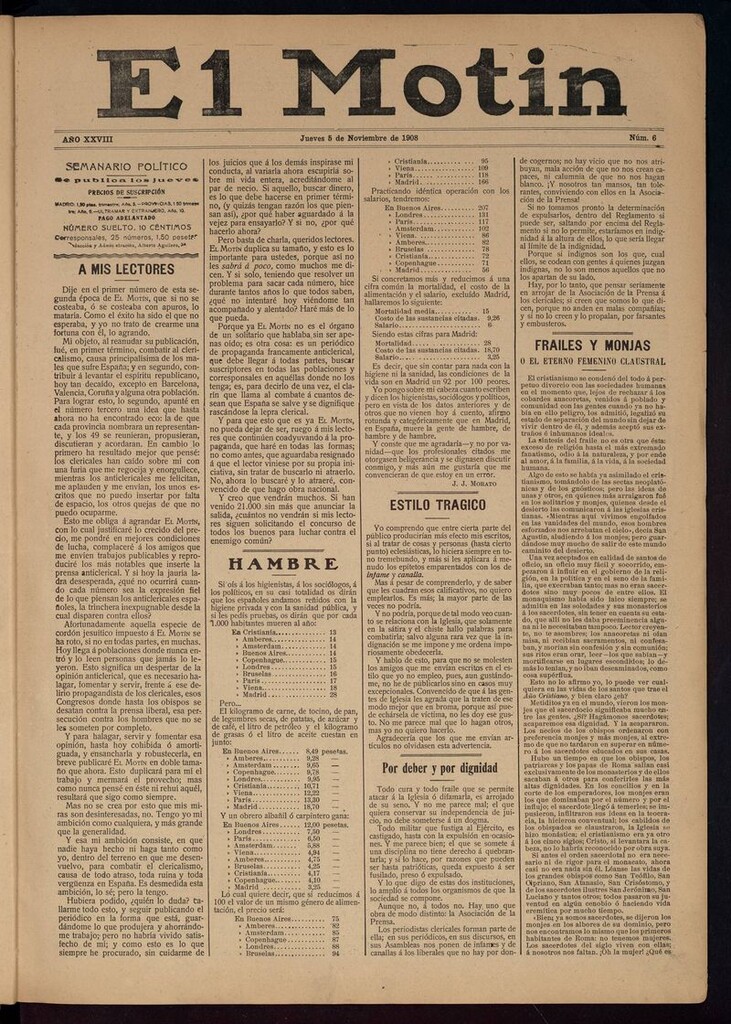 Miniatura de El Motín: periódico satírico semanal 5 de Noviembre de 1908