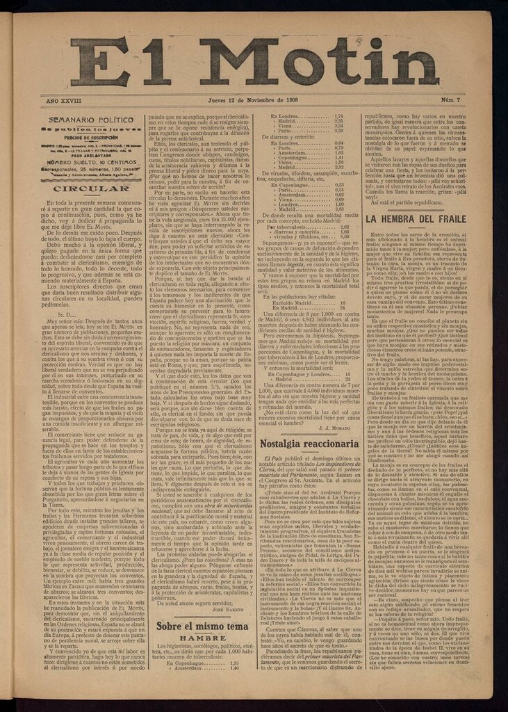 Miniatura de El Motín: periódico satírico semanal 12 de Noviembre de 1908