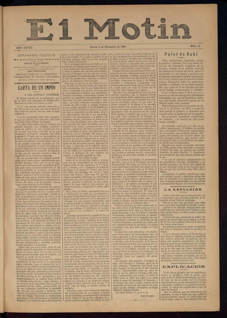 Miniatura de El Motín: periódico satírico semanal 3 de Diciembre de 1908