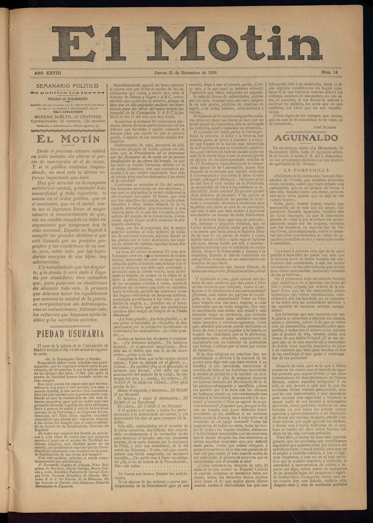 Miniatura de El Motín: periódico satírico semanal 31 de Diciembre de 1908