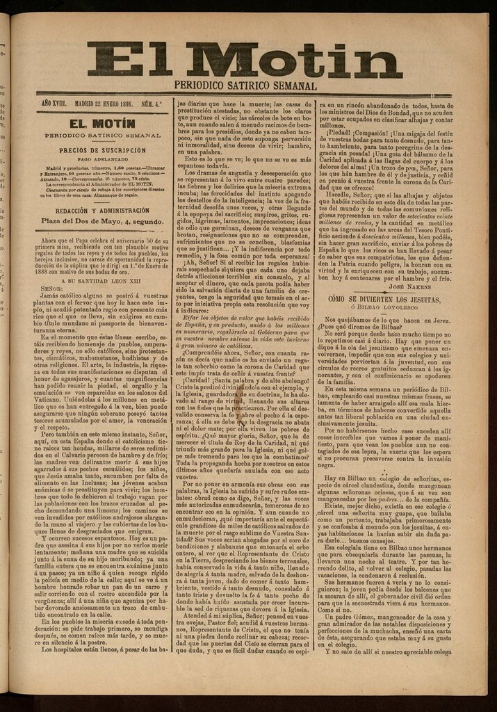 Miniatura de El Motín: periódico satírico semanal 22 de Enero de 1898