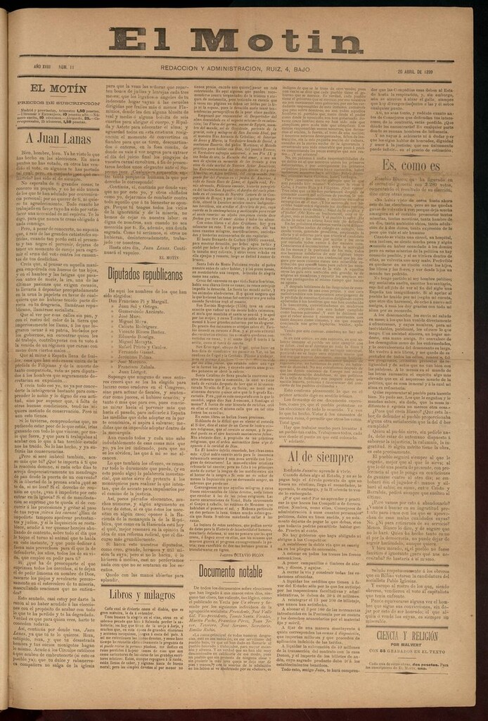 Miniatura de El Motín: periódico satírico semanal 20 de abril de 1899