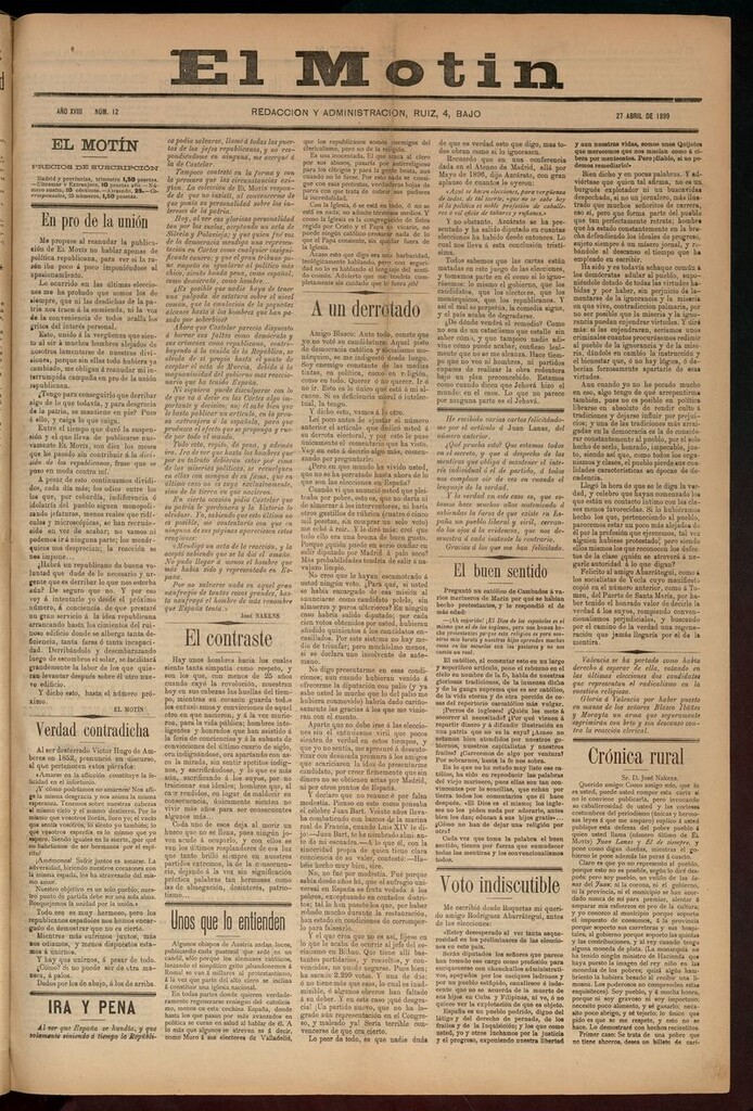Miniatura de El Motín: periódico satírico semanal 27 de abril de 1899