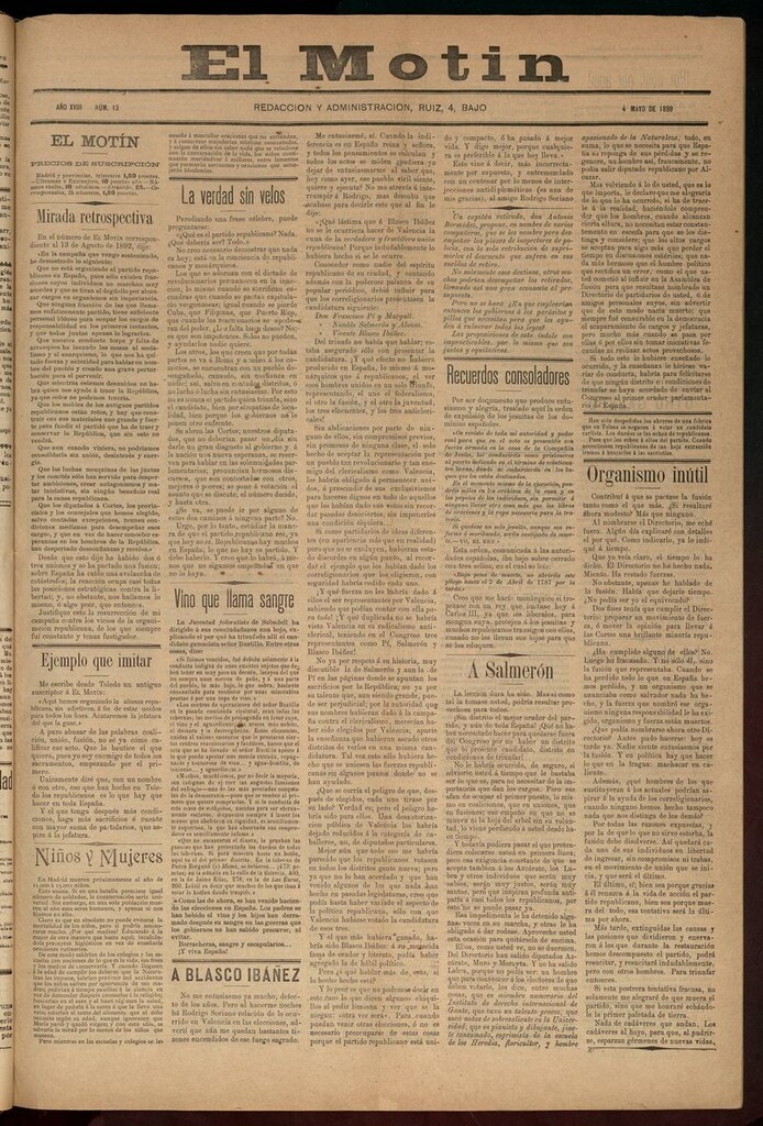 Miniatura de El Motín: periódico satírico semanal 4 de mayo de 1899