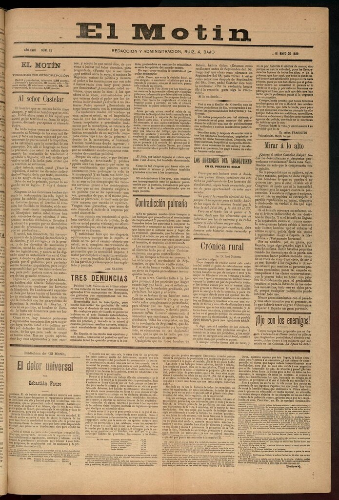 Miniatura de El Motín: periódico satírico semanal 18 de mayo de 1899
