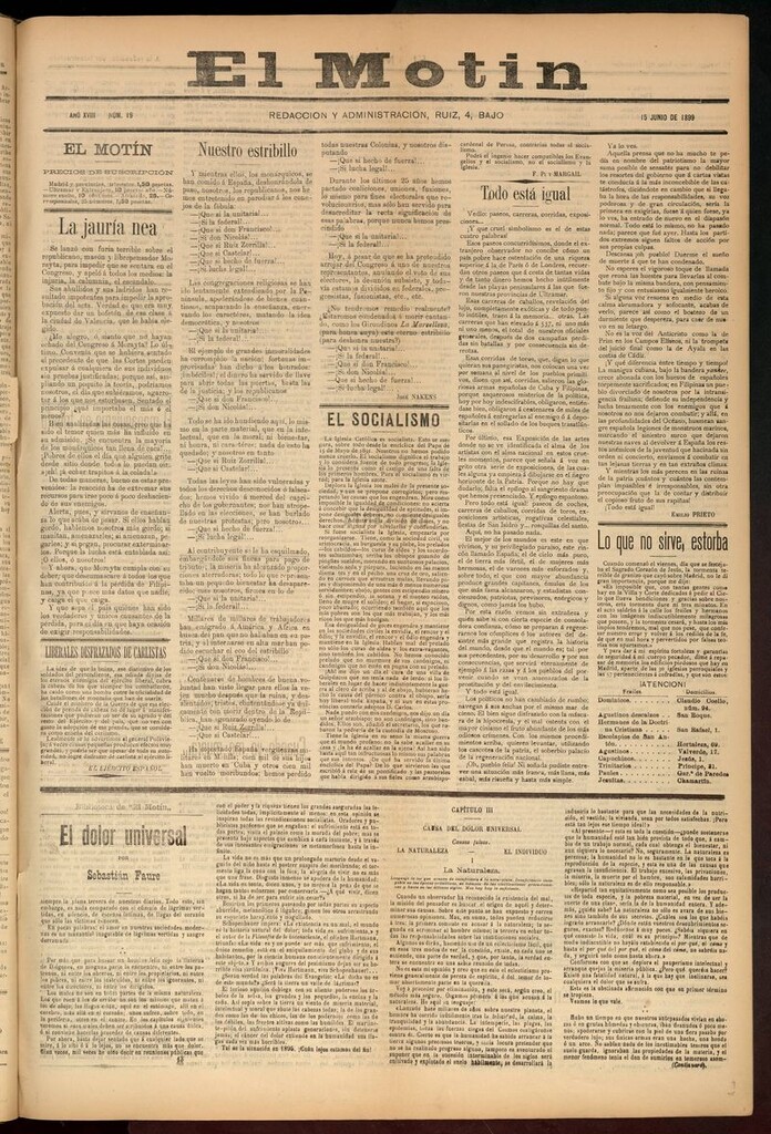 Miniatura de El Motín: periódico satírico semanal 15 de junio de 1899