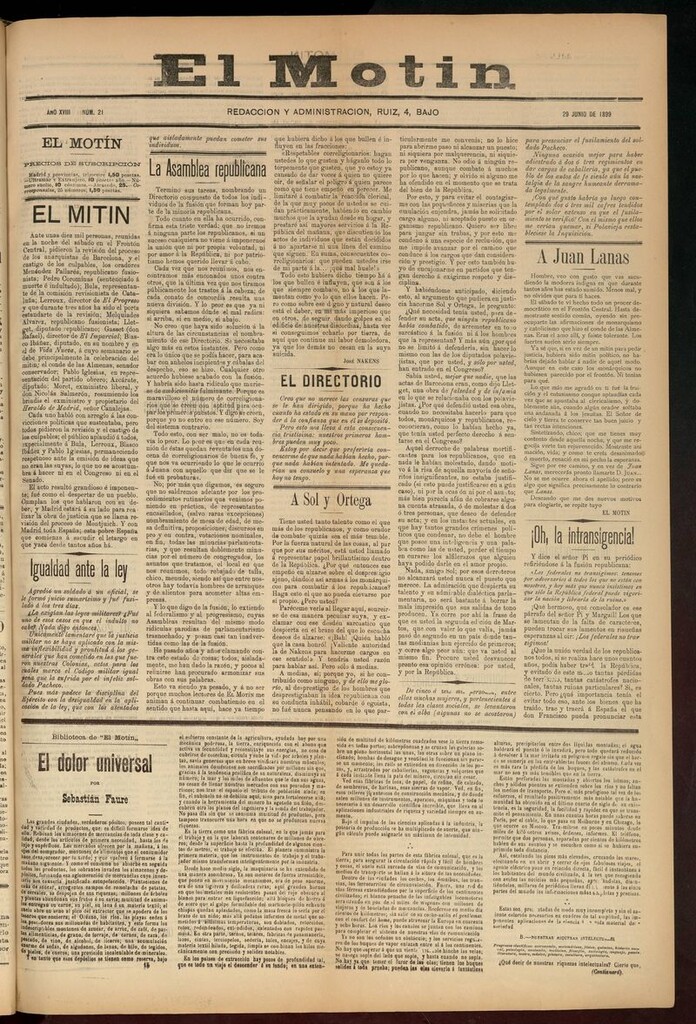 Miniatura de El Motín: periódico satírico semanal 29 de junio de 1899