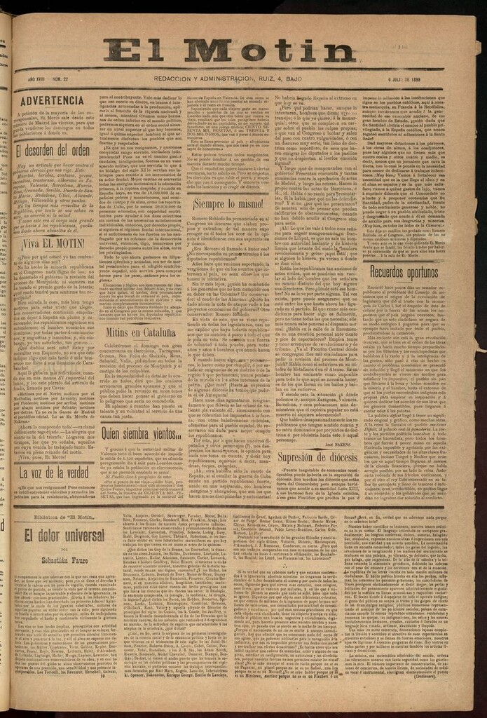 Miniatura de El Motín: periódico satírico semanal 6 de julio de 1899