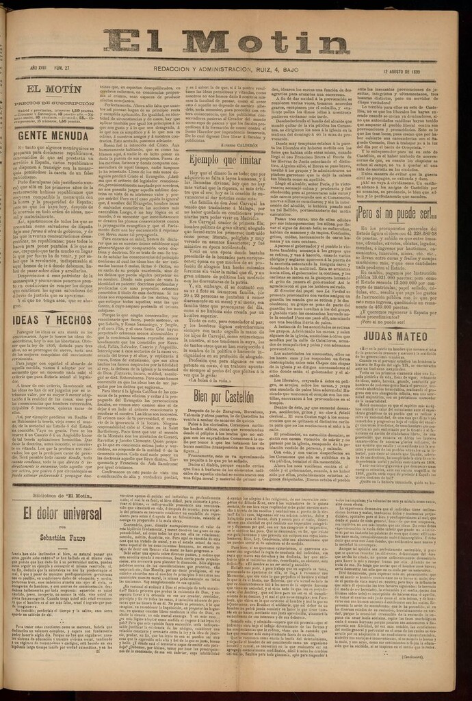 Miniatura de El Motín: periódico satírico semanal 12 de agosto de 1899