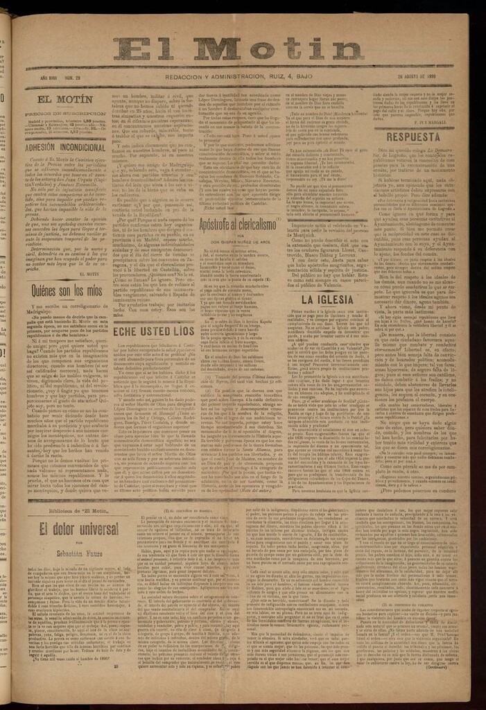 Miniatura de El Motín: periódico satírico semanal 26 de agosto de 1899