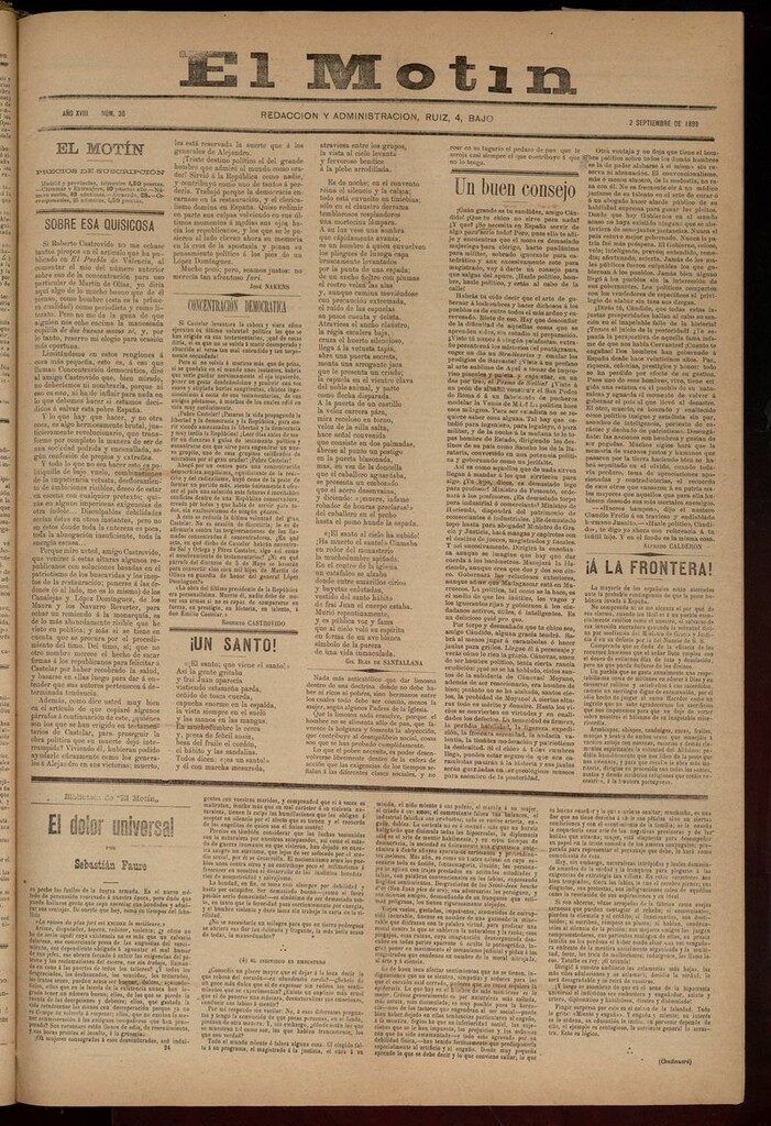 Miniatura de El Motín: periódico satírico semanal 2 de septiembre de 1899