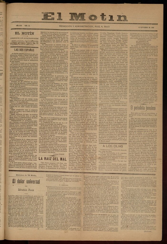 Miniatura de El Motín: periódico satírico semanal 16 de septiembre de 1899