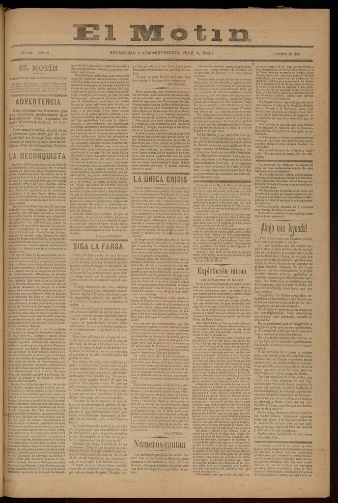 Miniatura de El Motín: periódico satírico semanal 7 de octubre de 1899