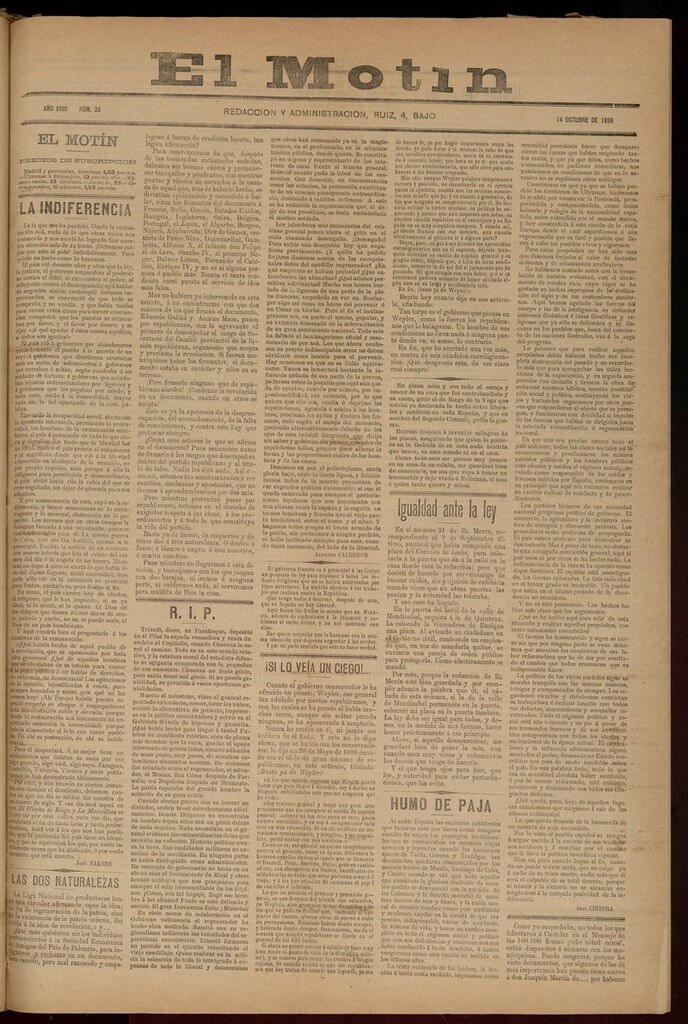 Miniatura de El Motín: periódico satírico semanal 14 de octubre de 1899