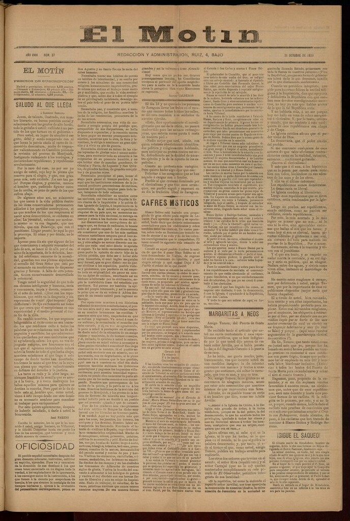 Miniatura de El Motín: periódico satírico semanal 21 de octubre de 1899