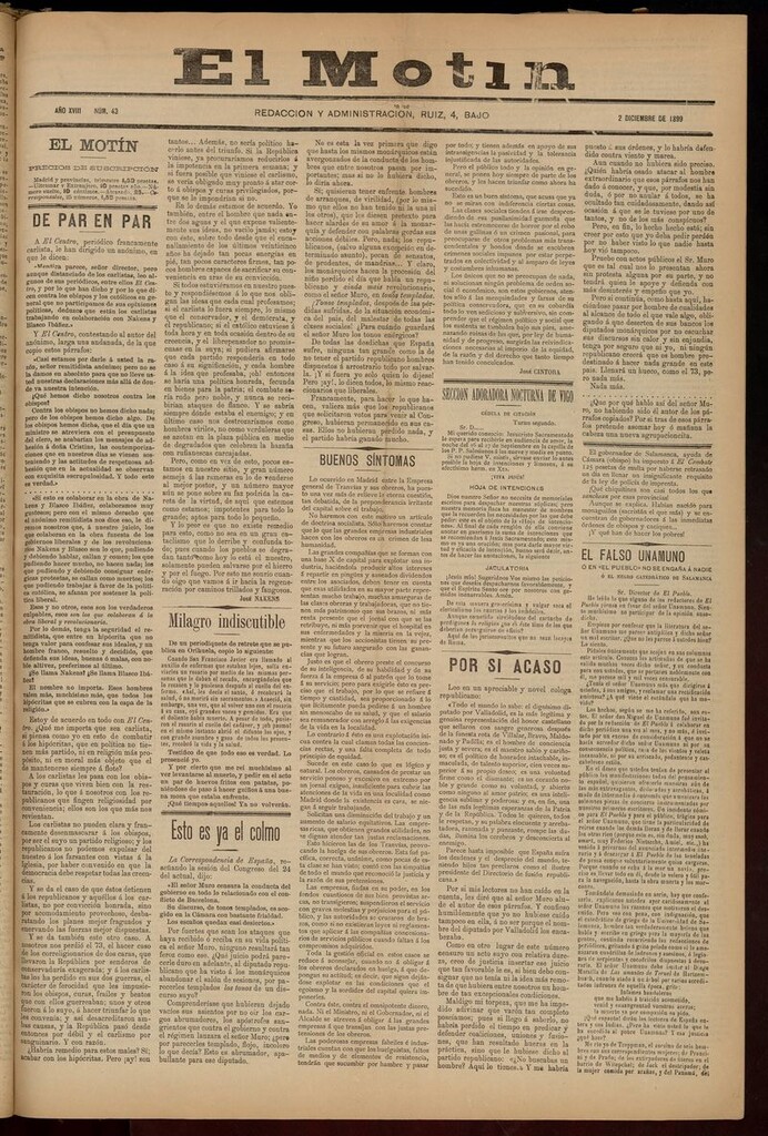 Miniatura de El Motín: periódico satírico semana 2 de diciembre de 1899