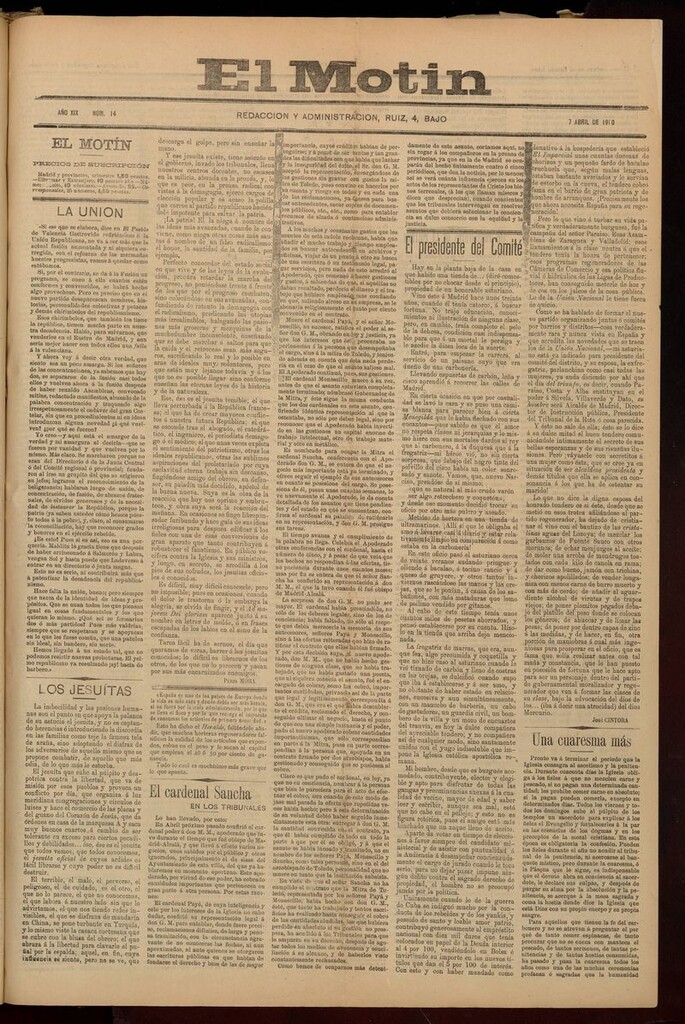 Miniatura de El Motín: periódico satírico semanal del 7 de Abril de 1900
